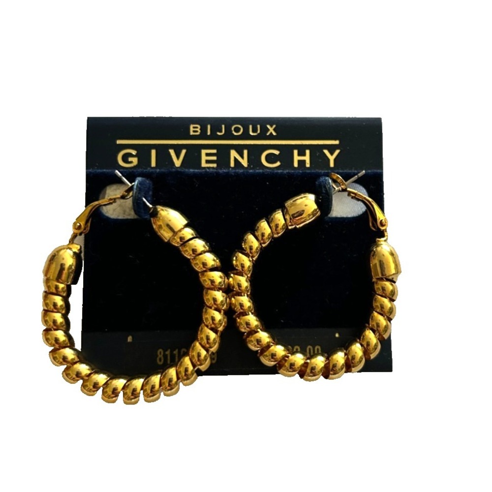 Vtg 80s GIVENCHY BIJOUX Gold Coiled Chunky Col Hoop Earrings Pierced Runway NEW